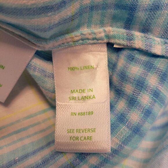 Lilly Pulitzer Linen Sea View Button Down Top Shirt Blue Beach Day Plaid Medium - Picture 10 of 13